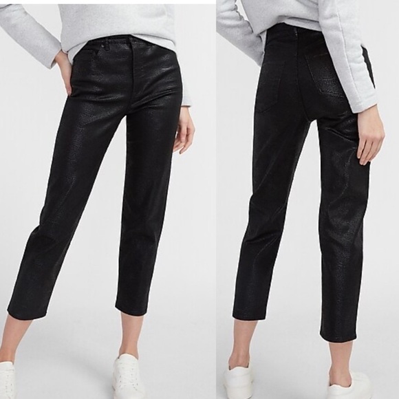Express High Waisted Coated Snakeskin Mom Jeans - Picture 1 of 9